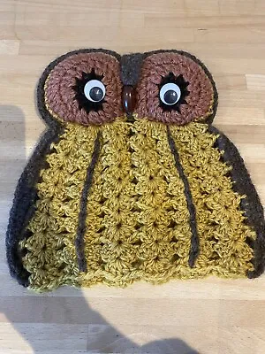 £10 • Buy Original Vintage Retro 1970s Crochet Owl Tea Cosy Brown Gold Wool Googly Eyes