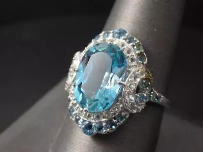 Vintage Rarities Blue Topaz With White Zircon Art Deco Sterling Ring Sz 10 • $150