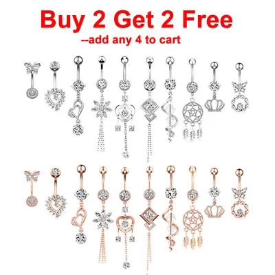 $3.99 • Buy 14G Dangle Belly Button Ring Navel Barbell Surgical Steel Body Piercing Jewelry