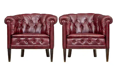 Pair Of Mid 20th Century Red Leather Club Armchairs • $2865.30