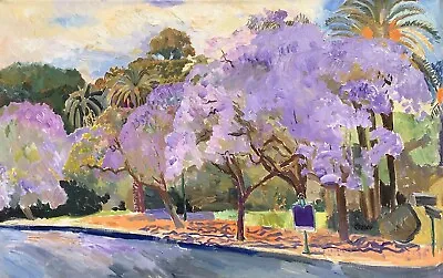 Original Oil Painting On Canvas Jacaranda Trees Landscape Buenos Aires Argentina • £522.28