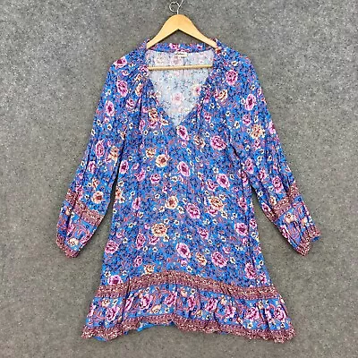 $129.95 • Buy Arnhem Mini Dress Womens Size 8 Blue Floral Long Sleeve Boho V-Neck J15404