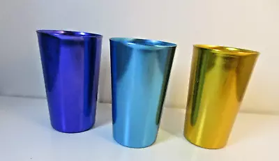 Set Of 3 BASCAL Aluminum Tumblers Cups 4.5  TALL TEAL PURPLE GOLD • $28.99