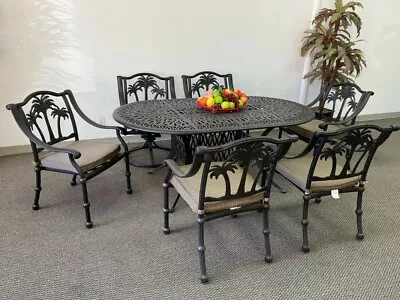 Palm Tree Outdoor Patio 7pc Dining Set With 42x72 Oval Table - Antique Bronze  • $2629