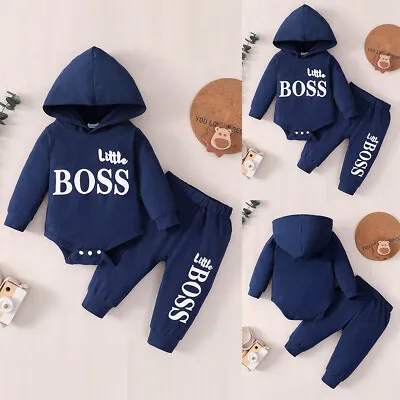 £10.29 • Buy Newborn Baby Boys Hooded Romper Tops Pants Outfits Tracksuits Set Kids Clothes