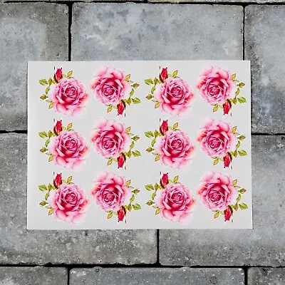 £5.51 • Buy 12 X Pink Rose Flower Vinyl Stickers Decals Wall MacBook Laptop IPad - SKU7252