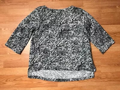 J Jill Pure Jill Boxy Shirt Womens L Gray Floral Gauze Boat Neck 3/4 Sleeve • $19.95