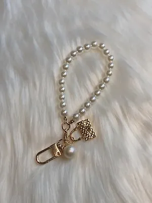 Mini Handbag Bag Charm Keychain Key Ring Car Charm Gold White Faux Pearl Strap • $12.99