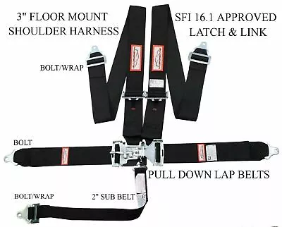 Racerdirect  New Sfi 16.1 Latch & Link 5 Point Racing Harness Seat Belt Black • $79.95