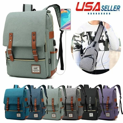 $12.49 • Buy Mens USB Charging Travel Shoulder Laptop Backpack Notebook School Bag /Sling Bag