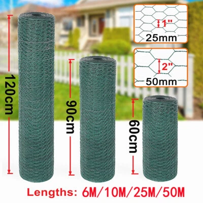 PVC Coated Chicken Galvanised Green Wire Mesh Fence Rabbit Aviary Garden Netting • £49.89