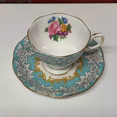 Royal Albert Bone China England “Enchantment” Teacup & Saucer Tiffany Blue • $45