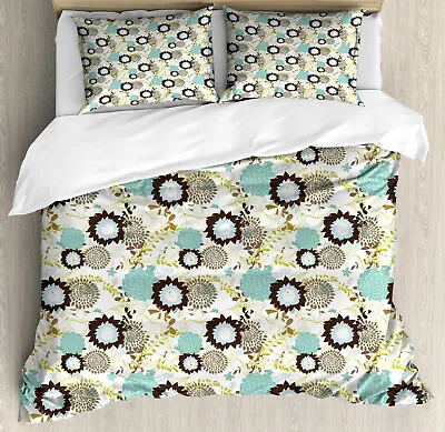 Blue Brown Duvet Cover Set Dandelions Floral • £32.99