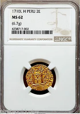 Peru 2 Escudos 1710 Ngc 62 1715 Fleet Mel Fisher Coapirate Gold Coins Shipwreck • $35000