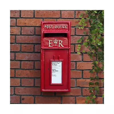 Post Box Red ER With Lock Royal Mail Design Wall Mounted Mailbox Cast Iron • £119.99