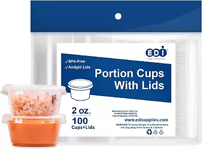 Clear Disposable Plastic Portion Cups/souffle Cups With Lids 2 Ounce 100 Count • $14.06