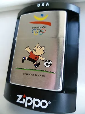 'Barcelona Olympics 1992 Soccer' 1991 Zippo Lighter -Brushed Chrome -New In Case • £5.50