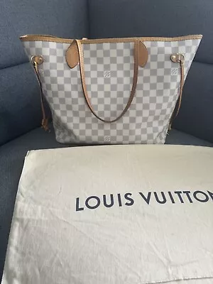 Louis Vuitton Neverfull Tote MM Damier Azur Beige Canvas Dust Bag No Pouch • $1250