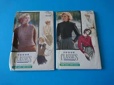 Vogue Classics Patterns 7615 & 7624 ~ Misses Vests & Tops Sizes 12-14-16 Uncut • $19.99