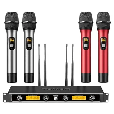 Wireless Microphone System Quad Channel UHF Wireless Mic Adjustable • £264.09