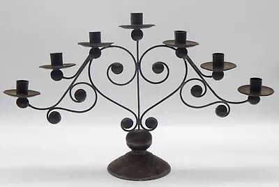 Vintage Metal (7) Candle 21  Tall Candelabra Rusted Silver Patina Made In Mexico • $60