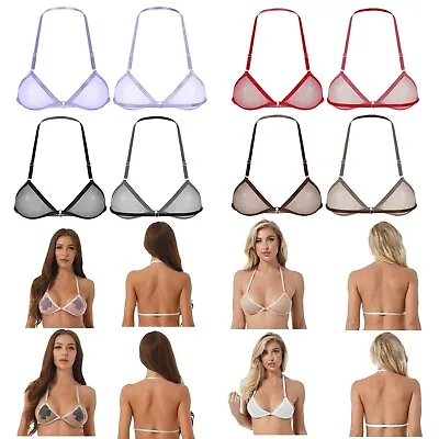 Women's See-through Mesh Brassiere Bikini Top Halter Neck Unlined Wireless Bra • £6.76