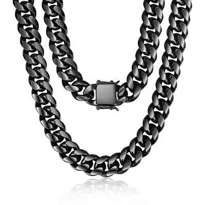 Mens Chain Black Heavy Big 316L Stainless Steel Miami Cuban Link Necklace Hip... • $60.92