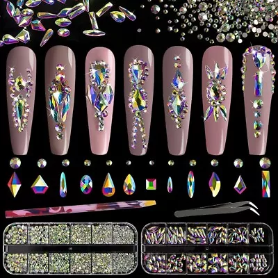 Multi Shapes 3D Glass AB Crystal Nail Art Rhinestones Kit With Flatback Round • $29.99