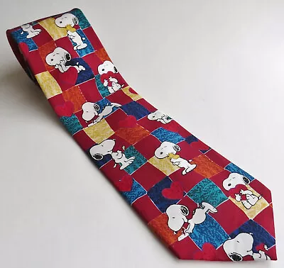 Novelty Peanuts SNOOPY PUPPY LOVE Valentine Hearts Silk NECKTIE Woodstock Tie • $6