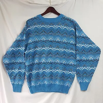 Vintage City Streets Knit Crew Sweater Size L Coogie Style Ramie Cotton LS Blue • $49.99