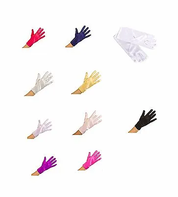 £5.95 • Buy Plain Wrist Length Short Satin Full Fingers Stretch Smooth Shiny Satin Gloves 9 