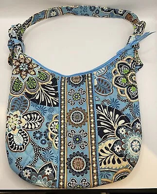 Vera Bradley Bali Blue Olivia Small Purse Shoulder Handbag Brown Flowers • $13