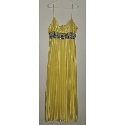 Masquerade Yellow Maxi Dress Spag Strap Sequins Pleated Size 24/25 NEVER WORN • $67.96