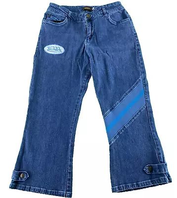 Von Dutch Y2K Jeans Women 6 / 27.5  Denim Stretch Capris Vintage Spell Out Patch • $54.99