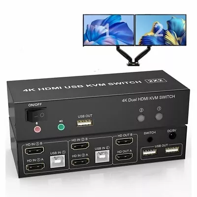 HDMI KVM Switch Dual Monitor 4K@60Hz USB KVM Switcher 2 Port For 2 Computers   • $63.69