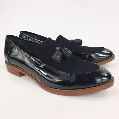 Clarks Heels Black Suede Patent Leather Loafers Size 9 E Wide • £39.99