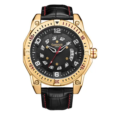 Mens Automatic Watch Gold Adventurer Black Leather Straps Watch GAMAGES • £59.99