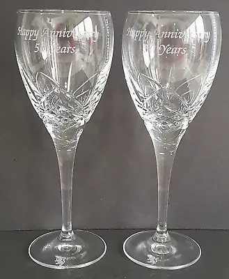 2 Edinburgh Crystal SKYE Cut 50th Anniversary Large Wine Glasses 200mm Labelled • £34