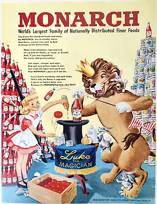 Luke Magician Lucy Monarch Foods Catsup Vtg 1948 Ad Cartoon Animals Mascot Lion • $11.33