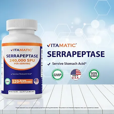 Vitamatic Serrapeptase 240000 SPU Servings 120 Delayed Released Capsules - Su • $14.99