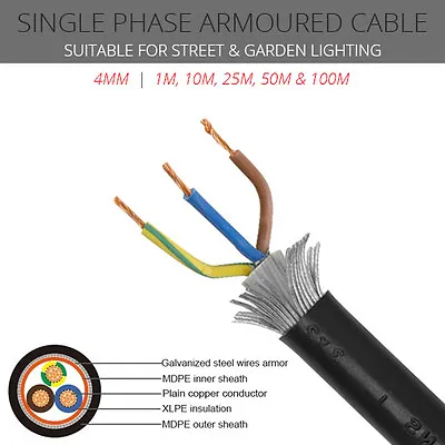 4mm 3 Core Coloured Cores Single Phase Swa Cable Per Metre10m25m50m Or 100m • £3