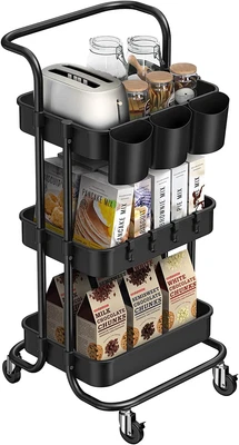 $51.99 • Buy Alvorog 3-Tier Rolling Utility Cart Storage Shelves Multifunction Storage Trolle