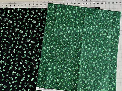 2pc Lot Of St Patrick's Day Shamrock Clover Fabric On Black 27in & On Green 19in • $12.95