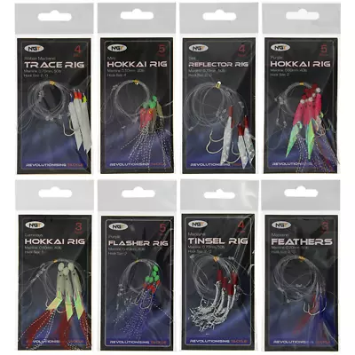 8 X Packs NGT Mackerel Feathers Hooks Bass Cod Lures Rigs - Sea Boat Fishing • £7.50