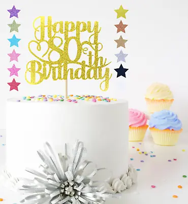 Glitter Happy Birthday Cake Topper Decoration 18th 45th 50th 60th 70th 80th 90th • £3.09