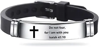 Inspirational Quote Cross Bracelets Faith Christian Bible Verse Silicone ID Wris • $13.91