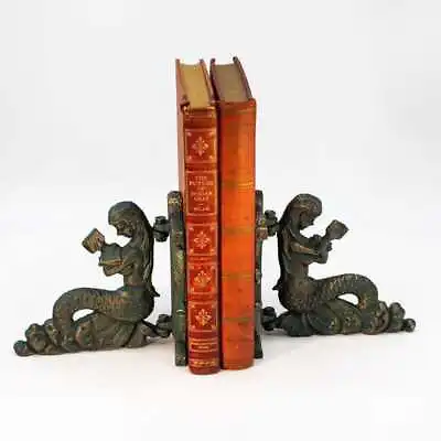 Reading Mermaids Figurine Bookends - Metal - Cast Iron - Pair • $75