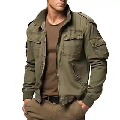 Men's Vintage Military Cargo Jackets Cotton Army Bomber Jacket • $49.24