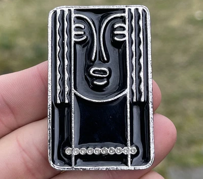 $39.99 • Buy Vintage 1970s Charles Of The Ritz Art Deco Black Enamel & Pewter Pin/Pendant 130