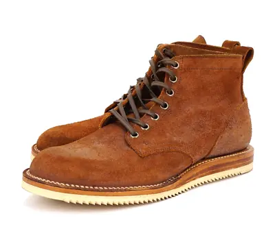 WORN  3x | $949 VIBERG 7.5 8 SERVICE DERBY BOOTS AGED BARK ROUGH OUT BOX BAGS • $496